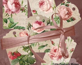 Shabby Vintage Roses Tags printable gift tags scrapbooking digital graphics instant download crafting digital collage sheet