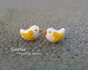 Love Bird earrings Little bird jewelry Easter Bird stud earrings Valentines jewelry Tiny Bird Heart earrings In Love earrings stuffer gift
