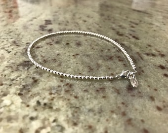 2mm silver ball bead bracelet on steel wire 3mm Sterling Silver Bead Bracelet 2mm Beaded Bracelet Dainty Silver Beads Delicate Silver Beads