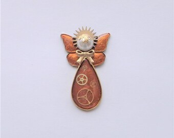 Copper Steampunk with Golden Gears Angel Pin