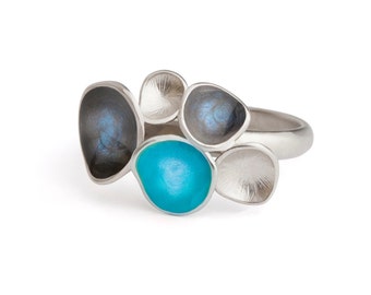 Royal blue ring, Enamel Silver ring , silver stacking ring , bright blue band, adjustable band ring for women