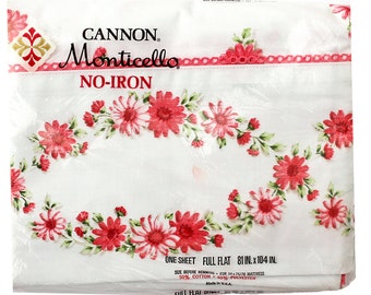 Vintage Sheet, Pink Daisy, Cannon Monticello, Vintage Full Flat Bed Sheet, Pink Daisies, Vintage Daisy Sheet, Floral Flowers, Mid Century