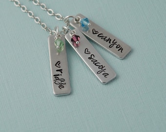 Hand stamped Mother's necklace, personalized name necklace, birthstones, Grandmother's necklace / Sterling silver filled