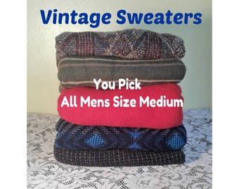 Vintage Patterned Sweater, Mens Oversized Sweater, Vintage Hipster Sweater, Boyfriend Sweater, You PICK Sweater - ALL Mens Size Medium