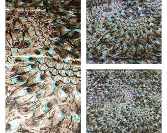 Peacock Charmeuse Satin Fabric 1 yard 10 inches by 60 inches Scarves Lamp Shades Pillows SlipCovers Purses
