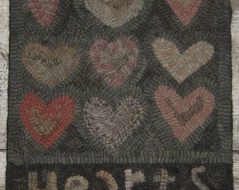 Primitive Folk Art Rug Hooking Pattern-Hearts
