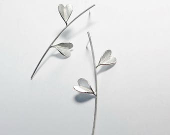 About Love-Leaf of Love-Heart Silver Earrings/ handmade,stud earrings