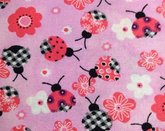 One Half Yard of Fabric Material - Ladybugs on Pink