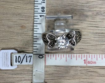 Vintage 925 Sterling Silver 4.4g Ring Size 9 Filigree Cz Used