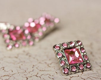 Square Rhinestone Buttons - 5 Light Pink Buttons - Logan Button - 28mm - Plastic Buttons - Acrylic Buttons