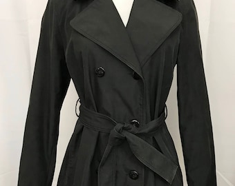 Vintage Static Jacket Trench Coat Double Breasted Belted Black size Medium Lined