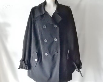 Sz 2X Rain Trench Jacket - Plus Size - Black - Double Breasted - Epaulets - Croft & Barrow - Coat - Faux Fur Linig