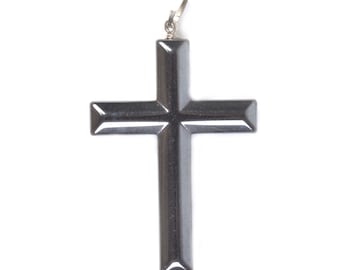 g1959 Two hematite cross pendant focal bead 43mm