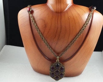 Beautiful Garnet Colored Double Sided Pendant with Matching Chain
