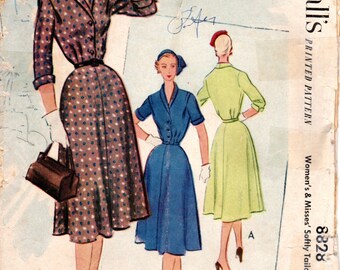 1950s Tailored Shirtdress Shirtwaist Pattern - Vintage McCall's 8828 - B30