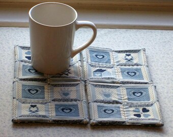 blue americana vintage fabric hand quilted set of mug rugs coasters