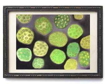 Art print, Illustration, abstract, black, green, gold.