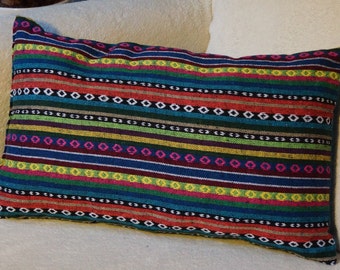 Mexico series 3: cushion, 30x50cm (12 x 20), striped cotton Mexican motifs, multicolor.