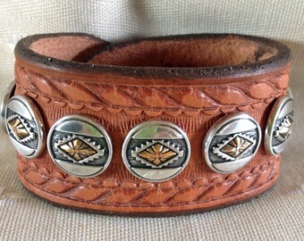Southwestern Rope-Edge Concho Cuff Bracelet
