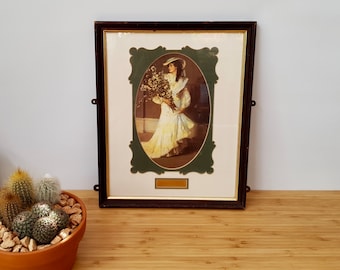 A lovely Vintage Picture in Frame Old Picture Old Print Retro boho Old Picture Frame Vintage Girl Picture.