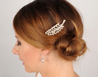 Rhinestone Leaf Hair Comb Small Bridal Headpiece Silver Hair Piece Art Deco Headpiece Special Occasion Fern Clip Crystal Head Piece Prom