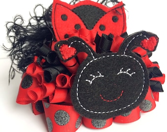 Ladybug hair bow - 1st birthday bow - Lady Bug - girls ladybug birthday - ott bows - girls birthday gift - hair bow for girls - Red bows