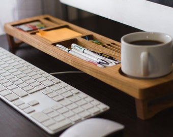 Cherry Wood Desk Organizer, Desk Accessories, Personalized Office & Home Organizer, Keyboard Rack, Home Desk Storage, Unique Gift for ALL
