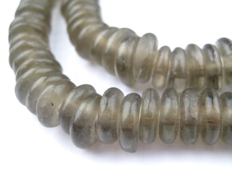115 Groundhog Grey Rondelle Recycled Glass Beads - African Necklace - Fair Trade Beads - Disk Glass Beads - Boho Beads (RCY-DSK-GRY-944)