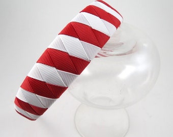 Red and White Headband - Red Headband - White Headband - Striped Headband - Headband - Ribbon Woven Headband - Braided Headband