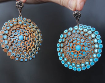 Blue Disc earrings Big African Earrings Large Round Earrings Turquoise Earrings Boho Earrings Hoop Earrings Ethnic Earrings Gypsy Earrings