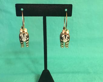 Vintage cloisonné zebra hoop earrings