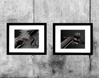 Set of 2 Prints Strings Violin Instrument Music Home Decor Matted Picture A168