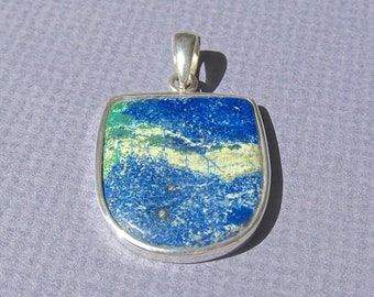 Vintage Azurite and Malachite in .925 Sterling Silver Pendant-33.5 Cts. 29mm L X 22.5mm W