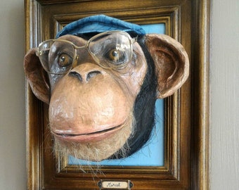 UNIQUE piece available - Trophy decorative handmade monkey head.