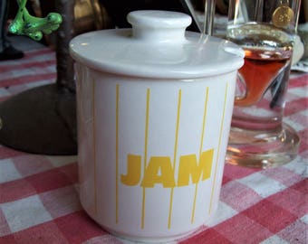 Hornsea Pottery Stripes, yellow and white jam pot