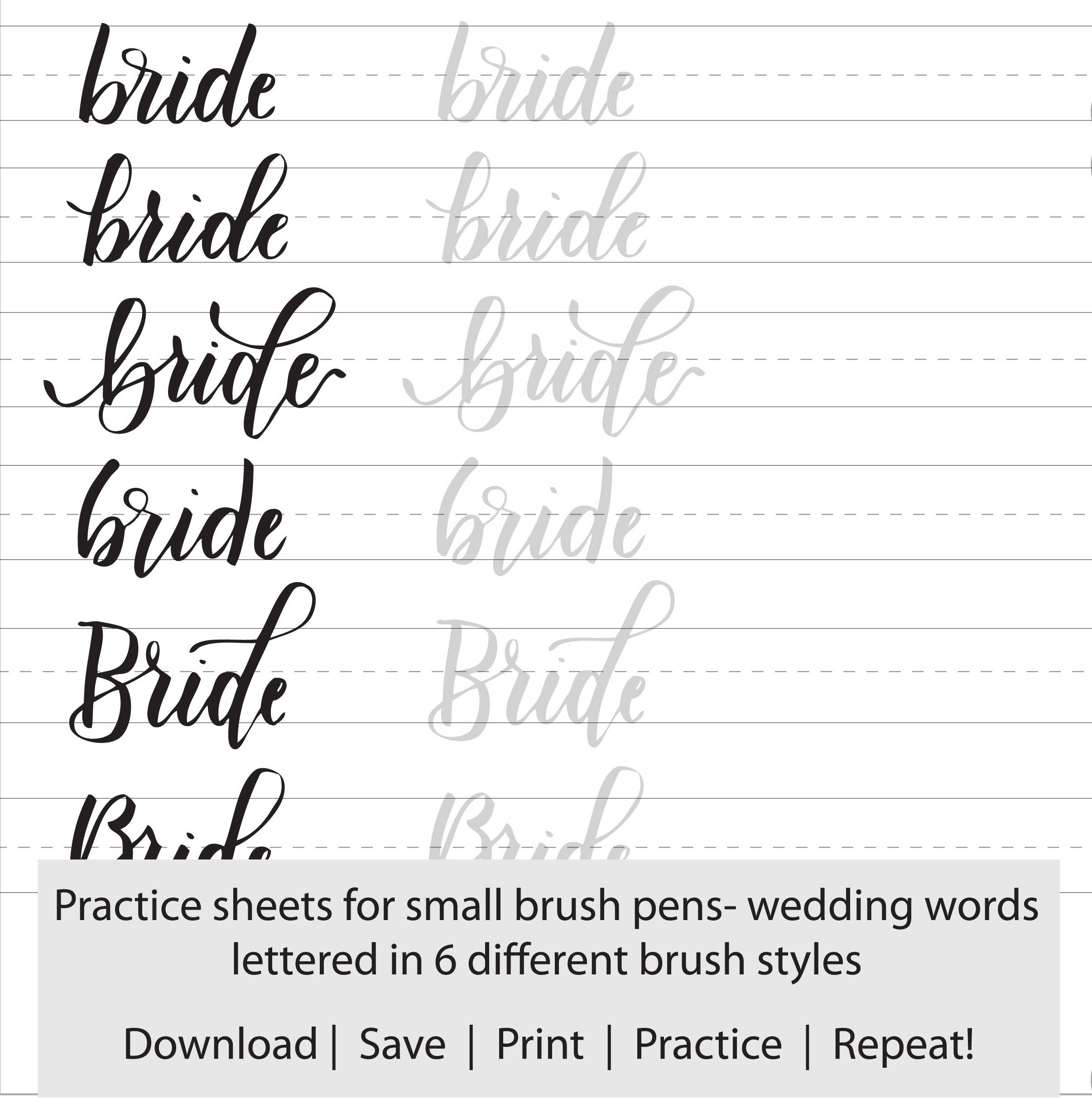 Worksheets Calligraphy Practice Worksheets wedding words brush lettering practice sheets hand this is a digital file