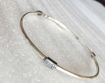 Ross Simons emerald cut blue topaz sterling silver bangle bracelet