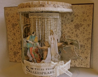 Altered Book repurposed Antique Shakespeare Stories 1923 in the shape of a global theatre