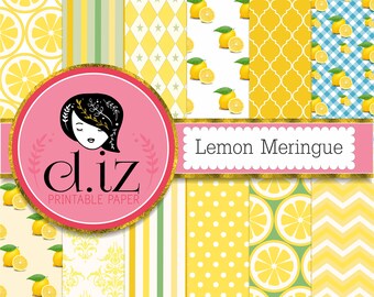 Lemon digital paper 'Lemon meringue' 12 zesty lemon backgrounds