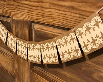 Lace Garland, Shabby Chic Lace Banner, Rustic Wedding or Bridal Shower Garland