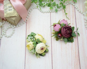 Ivory hair clip, Burgundy pink hair clip, Flower hair clip, Girl headpiece, Flower girl hair clip, Hair clip flower, Flower hair piece ivory
