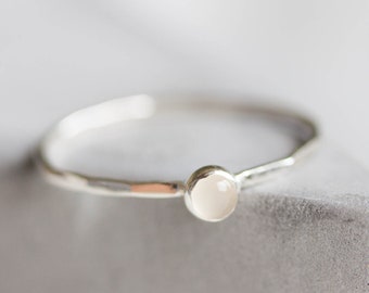 White Topaz - stackable ring with 3mm gemstone, sterling silver or 9K gold