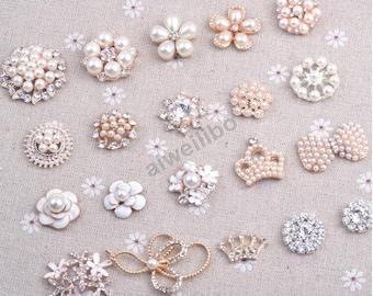 Crystal Rhinestone Pearl Button ,Flower Centers ,Craft Embellishment (You Pick 5pcs/same style)