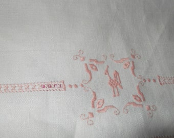 Vintage Linen Embroidered Hand Towel, Vintage Hand Towel