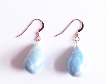 Teardrop Earrings, Ceramic Jewellery, Statement Earrings, Clay Earrings, Geometric Jewelry, Drop Earrings, Gift for Women Rose Gold Earrings