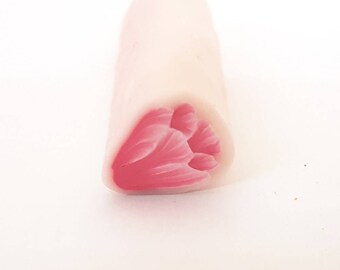 Pink Tulip Cane, Polymer Clay Cane, Spring Flower Millefiore, Raw Unbaked, Translucent Background