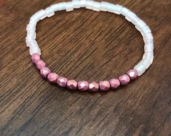 Frosted Baby Pink Bracelet With Metallic Matte Rose Czech Beads / Stackable Bracelet / Mix and Match / Simple Bracelet