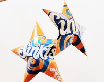 Sunkist Orange or Grape Soda Stars Christmas Ornaments Soda Can Upcycled