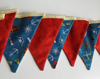 Kids Bunting - pirate bunting - children's bunting - double sided fabric red and blue bunting - party - playroom - nursery bunting