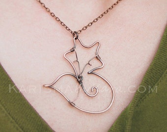 Fox Necklace. Oxidized Copper. Wire Jewelry